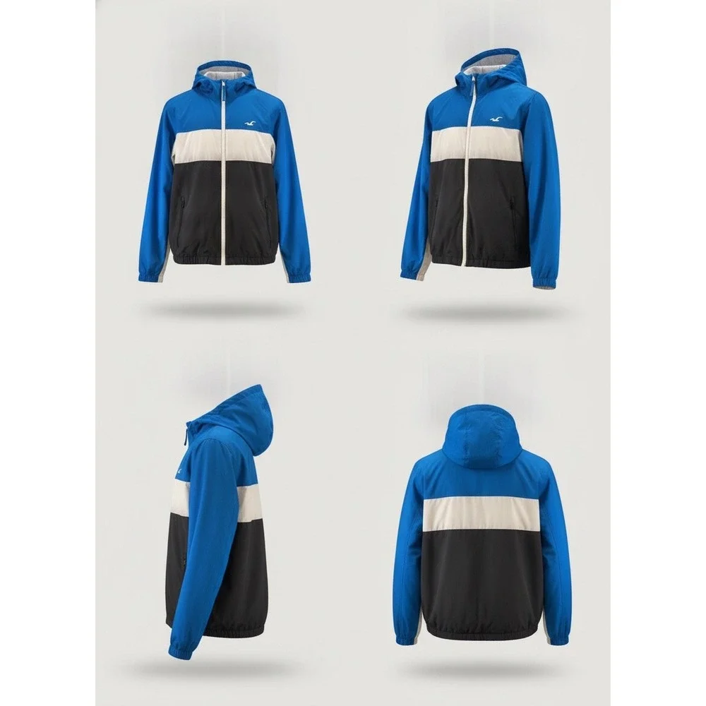 Hollister Mens Epic Flex Colorblock Windbreaker Jacket Blue White Black Small